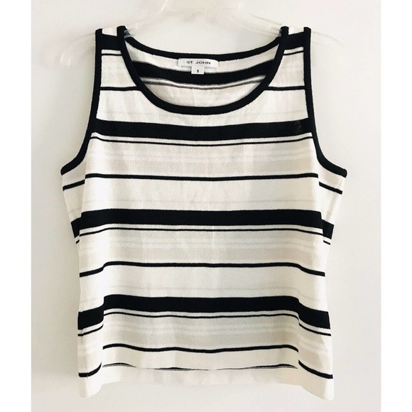St. John | Women's Sleeveless Scoop Neck Santana Knit Striped Pullover Tank Sz S - Picture 2 of 9